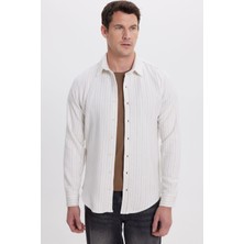 Tudors Erkek Slim Fit Dar Kesim Yaka  Düğmeli Çizgili Oduncu Gömlek