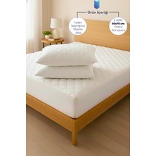Formeya %100 Pamuk Kapitone Fitted  Su Sıvı Geçirmez Yatak Koruyucu Alez + 2 Adet Yastık Koruyucu Set