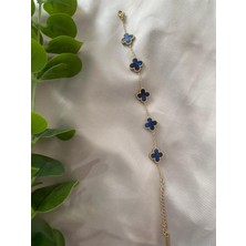 Stainles Steel Gold Lacivert Yonca Bileklik