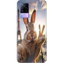 Adasena Vivo V21E Kılıf Desenli Baskılı Tpu Rubber Kapak Pariste Tavşan