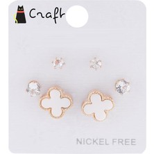Evona Gold 6'lı Van Cleef Taşlı Küpe