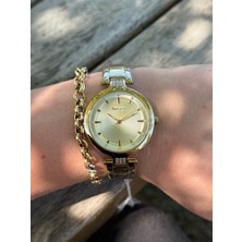 Ferrucci Gold Renkli Sade Şık Baget Taşlı Çelik Kordonlu Su Geçirmez Kadın Saati