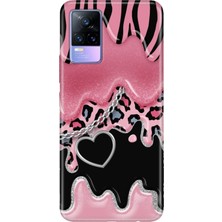 Adasena Vivo V21E Kılıf Desenli Baskılı Tpu Rubber Kapak Society Kalp