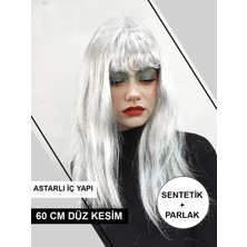 Mercansa Platin Gri Gümüş Renk Uzun Parti Peruğu Uzun Takma Peruk