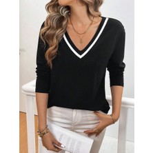Arben Boutique Kadın Uzun Kollu V Yakalı Viskon Iki Iplik Bluz