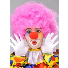 Mercansa Pembe Renk Kıvırcık Afro Bonus Peruk Takma Saç ve Kırmızı Burun Seti