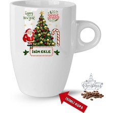 Caisya Yılbaşı Hediyesi Christmas Çam Ağacı Isimli Baskılı Porselen Latte Kupa Bardak Beyaz