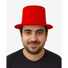 Ezel Glory Kırmızı Renk Plastik Nubuk Kadife Flok Kaplama Fötr Şapka 11 cm