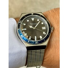 Ferrucci Gümüş Renk Siyah Kadranlı Hasır Kordonlu Tarihli Erkek Saati