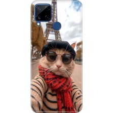 Adasena Realme C21Y - C25Y Kılıf Desenli Baskılı Tpu Rubber Kapak Selfie Cat