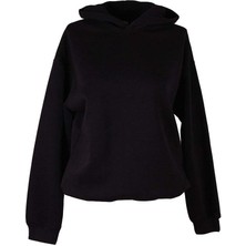 Trender 3 Ip Şardonlu Kapüşonlu Siyah Kadın Sweatshirt 26KDT1000009