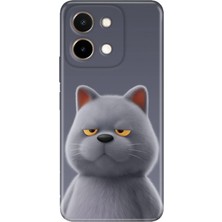 Adasena Vivo Y28 Kılıf Desenli Baskılı Tpu Rubber Kapak Uykulu Kedi