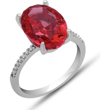 Gumush Gümüş Ice Cut Oval Kırmızı Zirkon Taşlı Kadın Yüzük