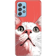 Senada Samsung Galaxy A52 Kılıf Desenli Baskılı Tpu Rubber Kapak Beyaz Kedi