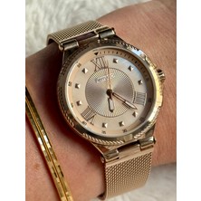 Ajda Bilezik Hediyeli Rosegold Hasır Kordonlu Ferrucci Kadın Saati