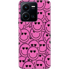 Vivo Y22S Y35 Kılıf Desenli Baskılı Tpu Rubber Kapak Pembe Tebessüm