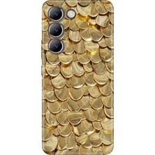 Senada Vivo V30 Lite Kılıf Desenli Baskılı Tpu Rubber Kapak Gold Yaprak