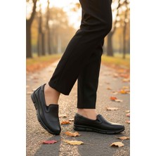 Ayakmod Siyah Hakiki Deri Ortopedik Taban Kadın Günlük Ayakkabı 602 Z