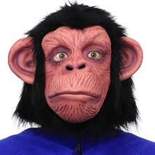 Ezel Glory Siyah Saçlı Kafaya Tam Geçmeli Lateks Şempanze Maskesi - Lateks Maymun Orangutan Goril Maske Et Maske