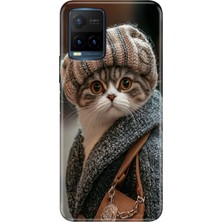 Vivo Y21S Kılıf Desenli Baskılı Tpu Rubber Kapak Parisli Kedi