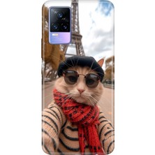 Vivo V21E Kılıf Desenli Baskılı Tpu Rubber Kapak Selfie Cat