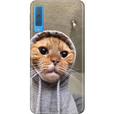 Samsung Galaxy A7 2018 Kılıf Desenli Baskılı Tpu Rubber Kapak Selfie Kedicik