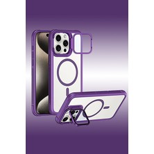 Powerfox iPhone 14 Pro Max Uyumlu Standlı Kamera Kısmı Cam Korumalı Arkası Mat Renkli Magsafe Kılıf