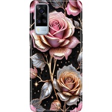 Senada Vivo Y51 Kılıf Desenli Baskılı Tpu Rubber Kapak Gold Gül