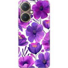 Vivo Y27 Kılıf Desenli Baskılı Tpu Rubber Kapak Mor Çiçekler