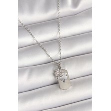 Dodes Dodes 316L Çelik Gümüş Renk Zincir Zirkon Taşlı Yonca Model Kadın Kolye TG27BKO9975