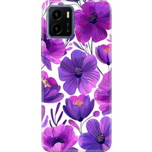 Vivo Y15S Kılıf Desenli Baskılı Tpu Rubber Kapak Mor Çiçekler