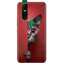 Infinix S5 Pro Kılıf Desenli Baskılı Tpu Rubber Kapak Red Cat