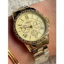 Ajda Bilezik Hediyeli Gold Taşlı Fonksiyon Görünümlü Ferrucci Kadın Saati