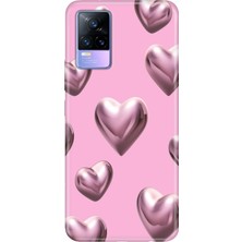 Vivo V21E Kılıf Desenli Baskılı Tpu Rubber Kapak Platin Kalp