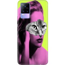 Senada Vivo V21E Kılıf Desenli Baskılı Tpu Rubber Kapak Cat Face