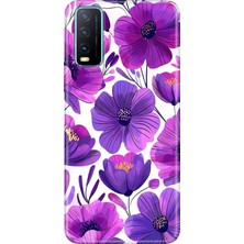 Vivo Y11S Y20 Y20S Kılıf Desenli Baskılı Tpu Rubber Kapak Mor Çiçekler