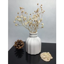 Emily Samy Ince Çizgili Vazo -  Modern & Minimal Dekoratif Obje, Salon ve Ofis Çiçeklik, Beyaz