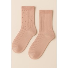 Katia & Bony Kadın Taş Aksesuarlı Fitilli Yün Soket Çorap Pembe