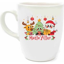 Palto Tasarım Mutlu Yıllar Noel Baba Doodle Krem Oval Kupa No:19-Yılbaşı Temalı Kupa