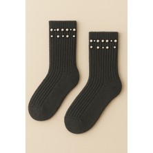 Katia & Bony KKadın İnci Aksesuarlı Fitilli Soket Çorap Gri