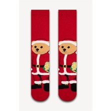 Neşeli Çoraplar Kırmızı Noel Ayıcık Havlu Çorap
