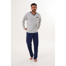 Çift Kaplan Erkek Düz V Yaka Gri Pijama Takımı 8001