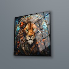 Marsilyan Vitray Desenli Aslan Kafası Cam Tablo , Temperli Cam Üzeri Uv Baskı , Canlı Renkler , Yüksek Kalite