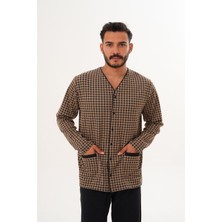 Çift Kaplan Erkek Yıldızlı Önden Düğmeli Kahverengi Pijama Takımı 8034