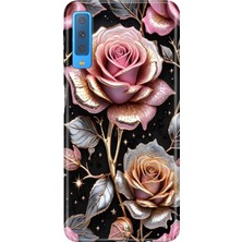 Senada Samsung Galaxy A7 2018 Kılıf Desenli Baskılı Tpu Rubber Kapak Gold Gül