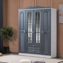 Setay Mdf Gardırop, Country Kuzey 4 Kapaklı 2 Çekmeceli Aynalı Dolap, Antrasit