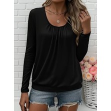 Nidam Butik Kadın Uzun Kollu Yuvarlak Yakalı Viskon Bluz