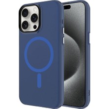 Zore iPhone 15 Pro Max Uyumlu Vlmt Magsafe Şarj Özellikli Buzlu Transparan C-Pro Sert Kapak-Lacivert