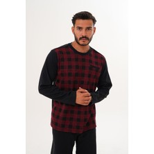 Çift Kaplan Erkek Damalı O Yaka Bordo Pijama Takımı 8022