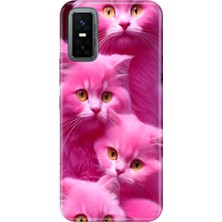 Infinix Gt 30 Pro Kılıf Desenli Baskılı Tpu Rubber Kapak Pembe Kediler